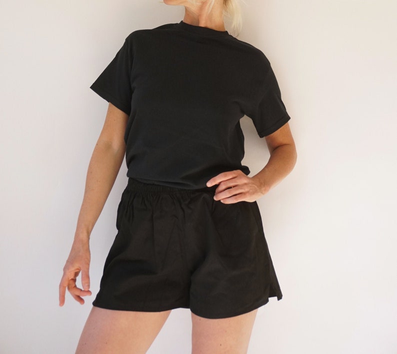 Vintage Black Leisure Cotton Shorts | Pull-On Athletic Shorts | Summer Staple Bottoms