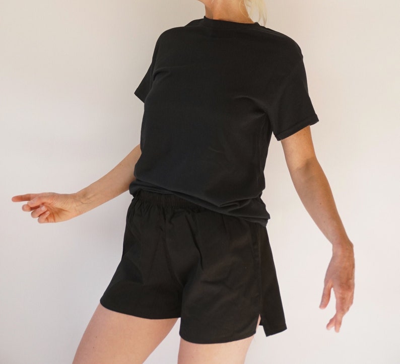 Vintage Black Leisure Cotton Shorts | Pull-On Athletic Shorts | Summer Staple Bottoms