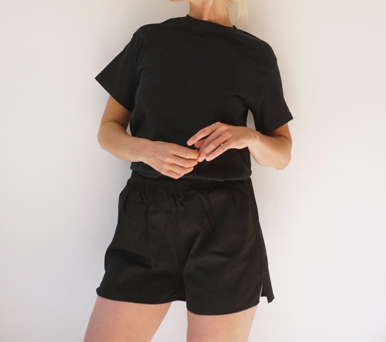 Vintage Black Leisure Cotton Shorts | Pull-On Athletic Shorts | Summer Staple Bottoms