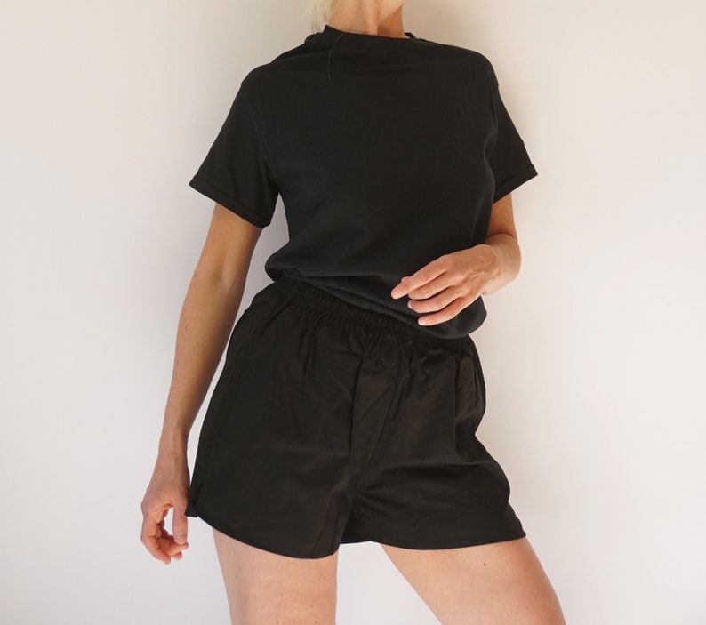 Vintage Black Leisure Cotton Shorts | Pull-On Athletic Shorts | Summer Staple Bottoms