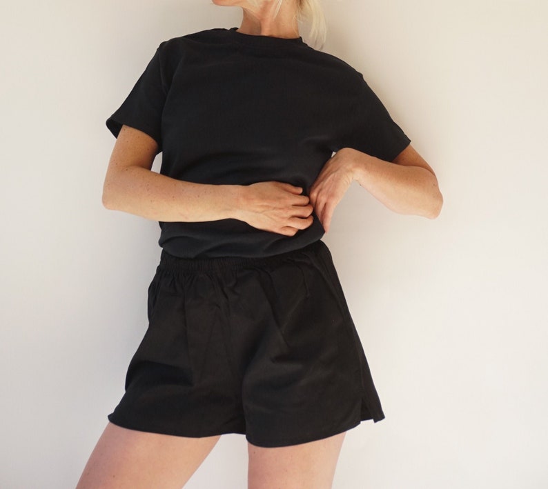 Vintage Black Leisure Cotton Shorts | Pull-On Athletic Shorts | Summer Staple Bottoms