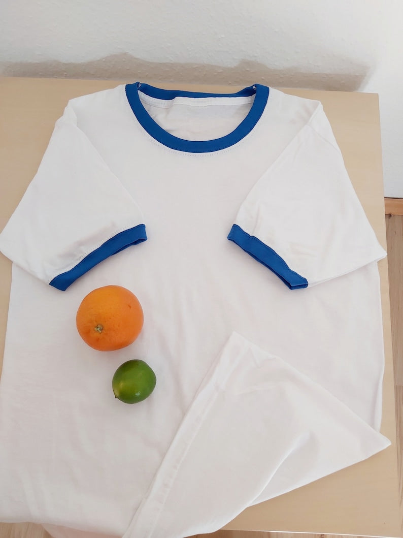 Vintage White Blue Ringer T Shirt | Crewneck Tee Cotton | 100% Cotton | The Perfect Tee | S-M
