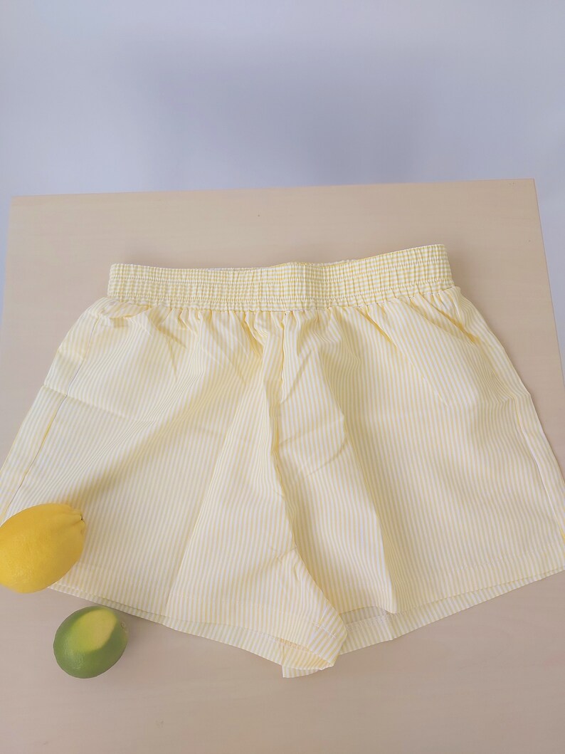 Vintage Parasol Yellow White Striped Boxer Shorts | Waist Elastic Shorts | Leisure Summer Shorts