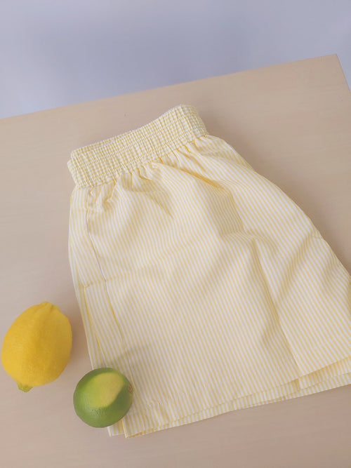Vintage Parasol Yellow White Striped Boxer Shorts | Waist Elastic Shorts | Leisure Summer Shorts