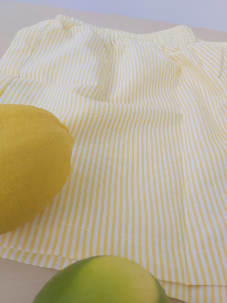 Vintage Parasol Yellow White Striped Boxer Shorts | Waist Elastic Shorts | Leisure Summer Shorts