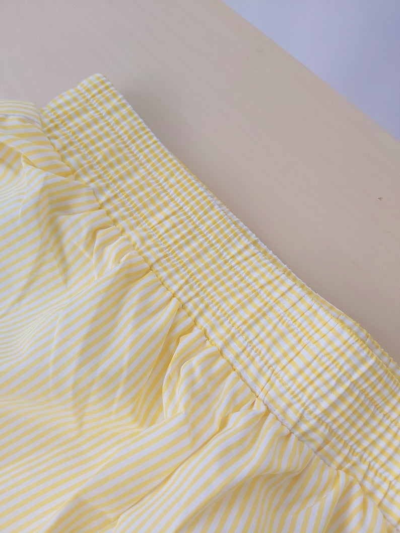 Vintage Parasol Yellow White Striped Boxer Shorts | Waist Elastic Shorts | Leisure Summer Shorts