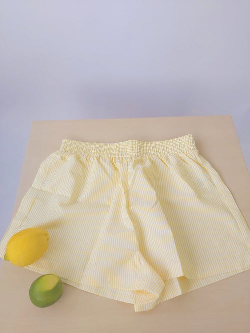 Vintage Parasol Yellow White Striped Boxer Shorts | Waist Elastic Shorts | Leisure Summer Shorts