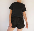 Vintage Black Leisure Cotton Shorts | Pull-On Athletic Shorts | Summer Staple Bottoms