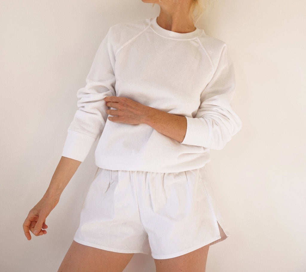 Vintage White Leisure Cotton Shorts | Pull-On Athletic Shorts | Summer Staple Bottoms