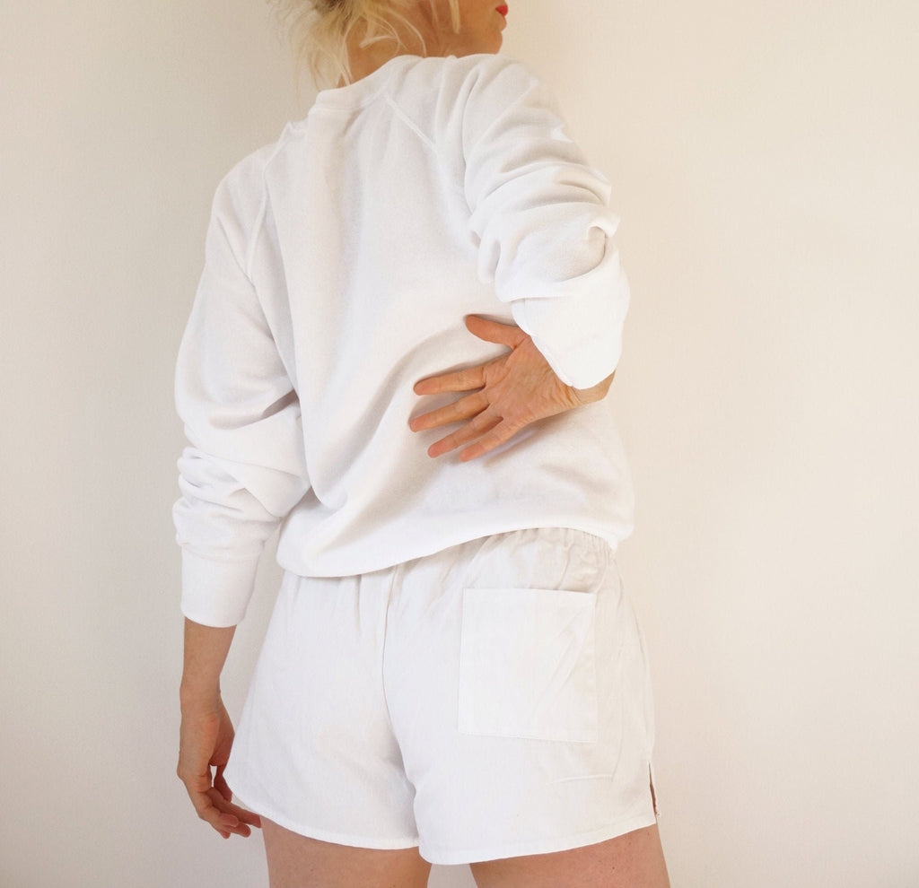 Vintage White Leisure Cotton Shorts | Pull-On Athletic Shorts | Summer Staple Bottoms