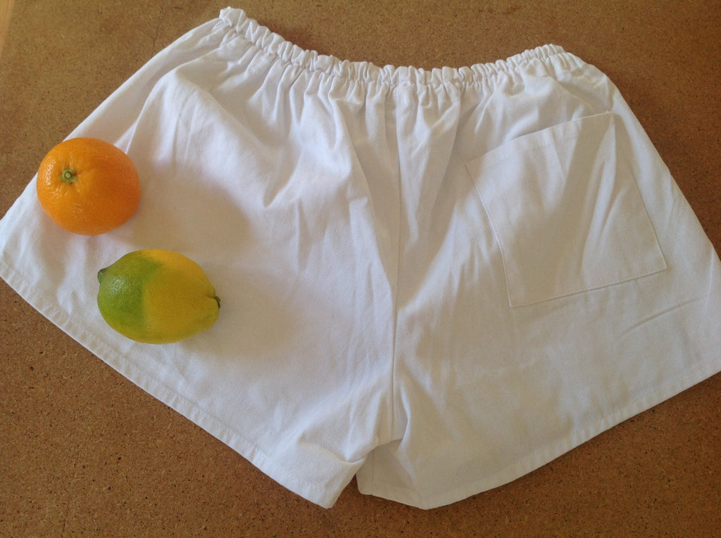 Vintage White Leisure Cotton Shorts | Pull-On Athletic Shorts | Summer Staple Bottoms