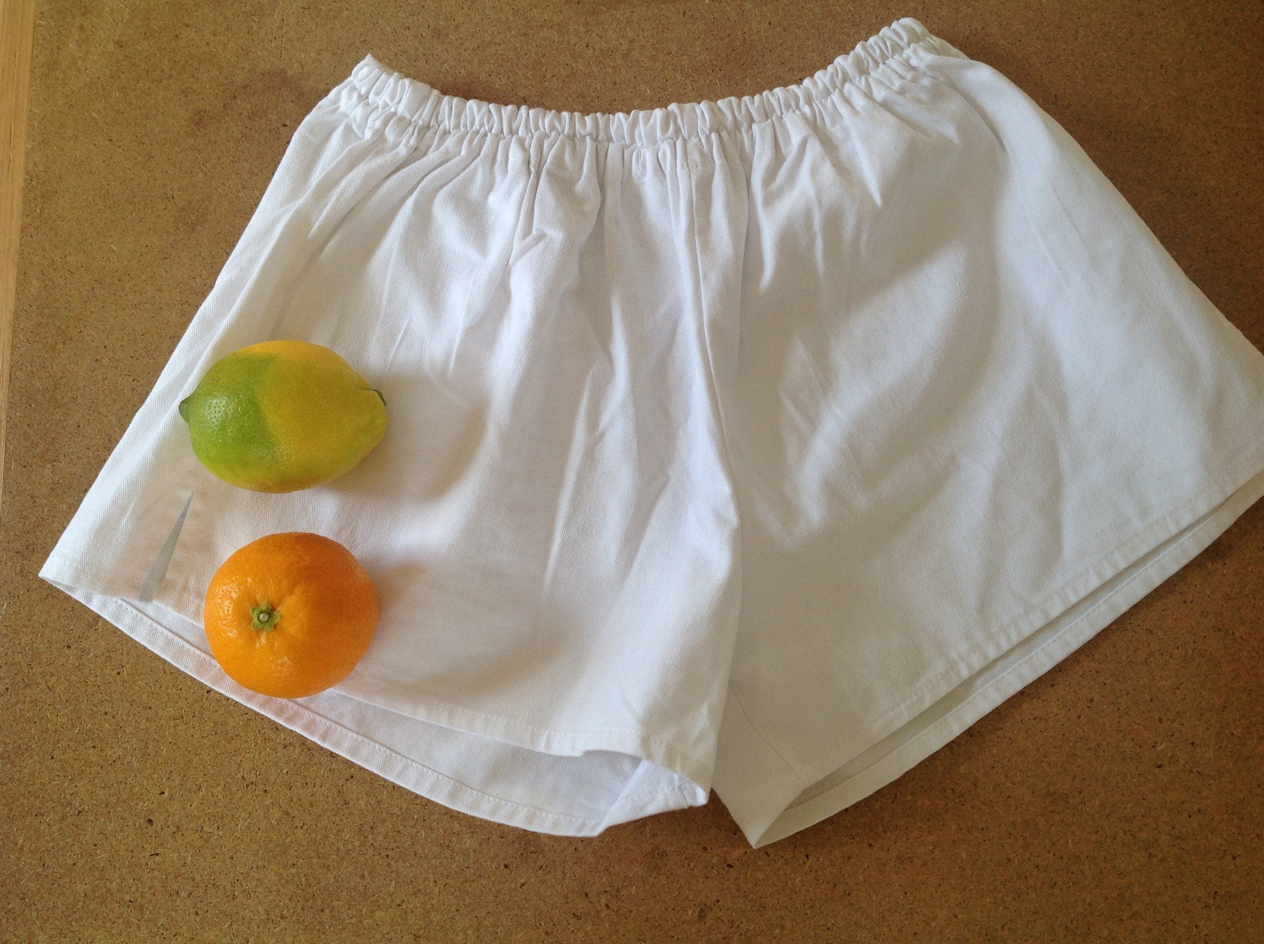 Vintage White Leisure Cotton Shorts | Pull-On Athletic Shorts | Summer Staple Bottoms